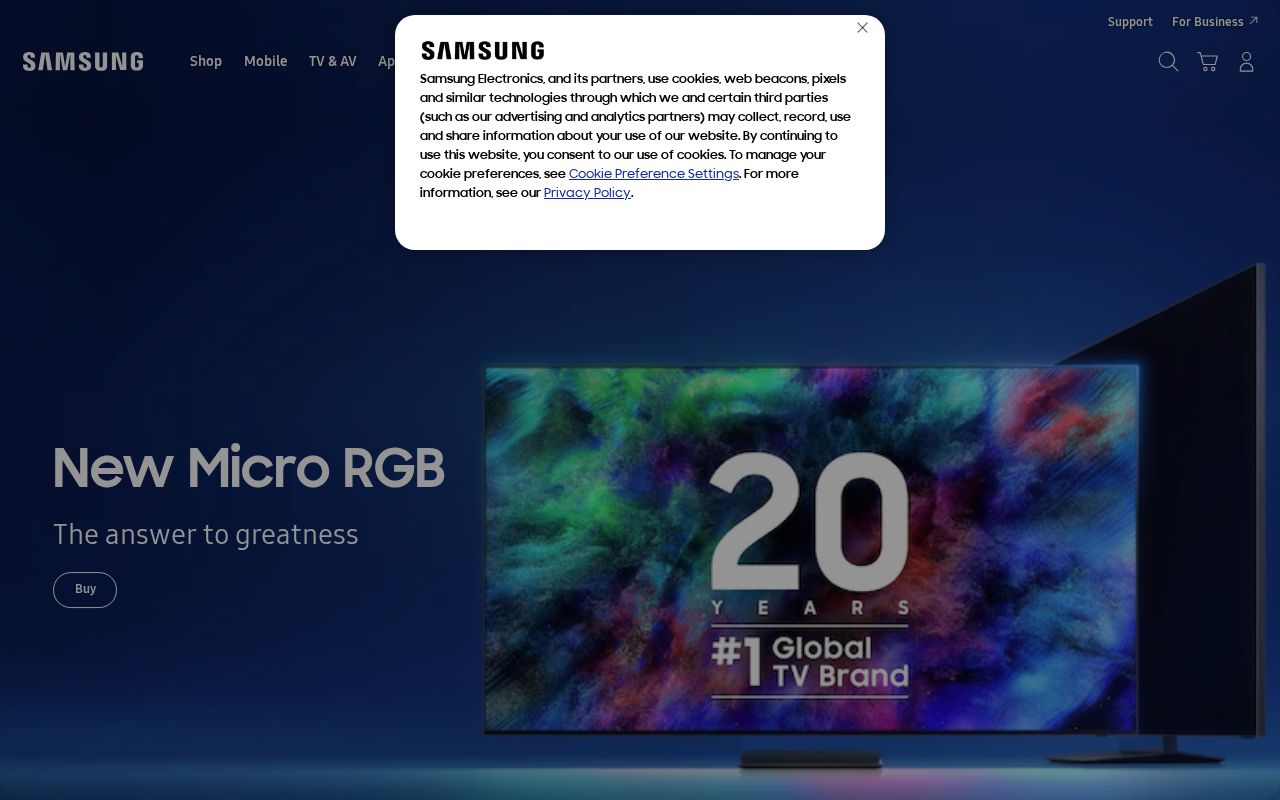 Screenshot of samsung.com