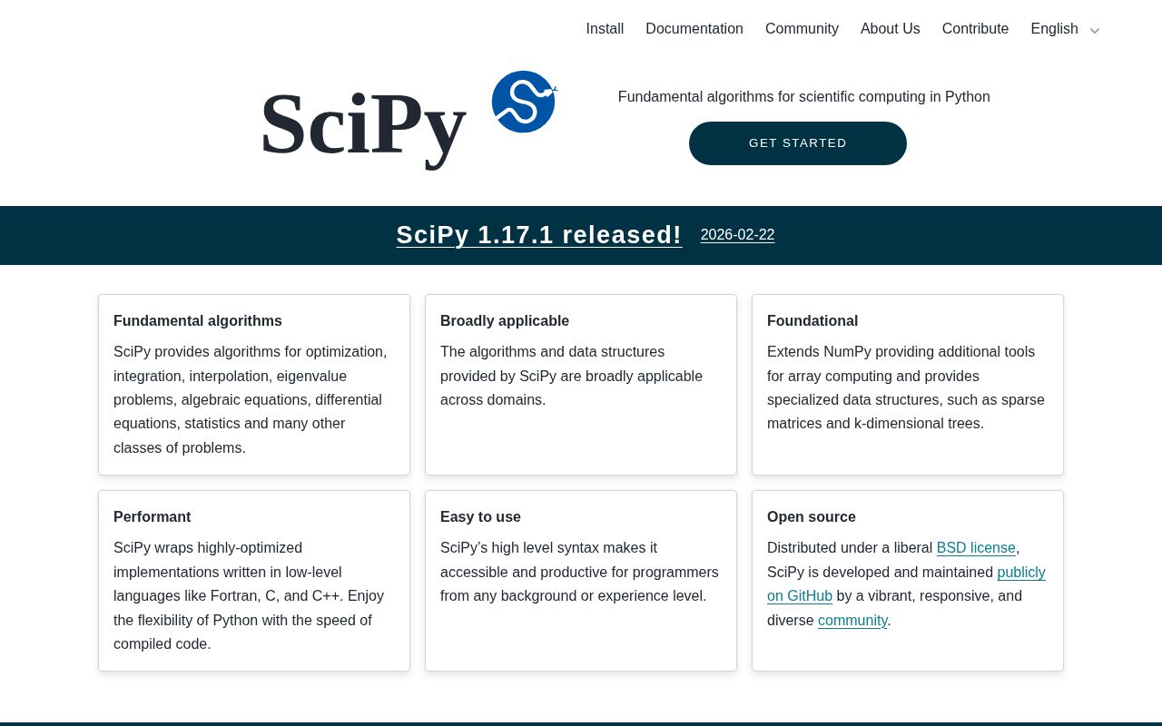 Screenshot of scipy.org