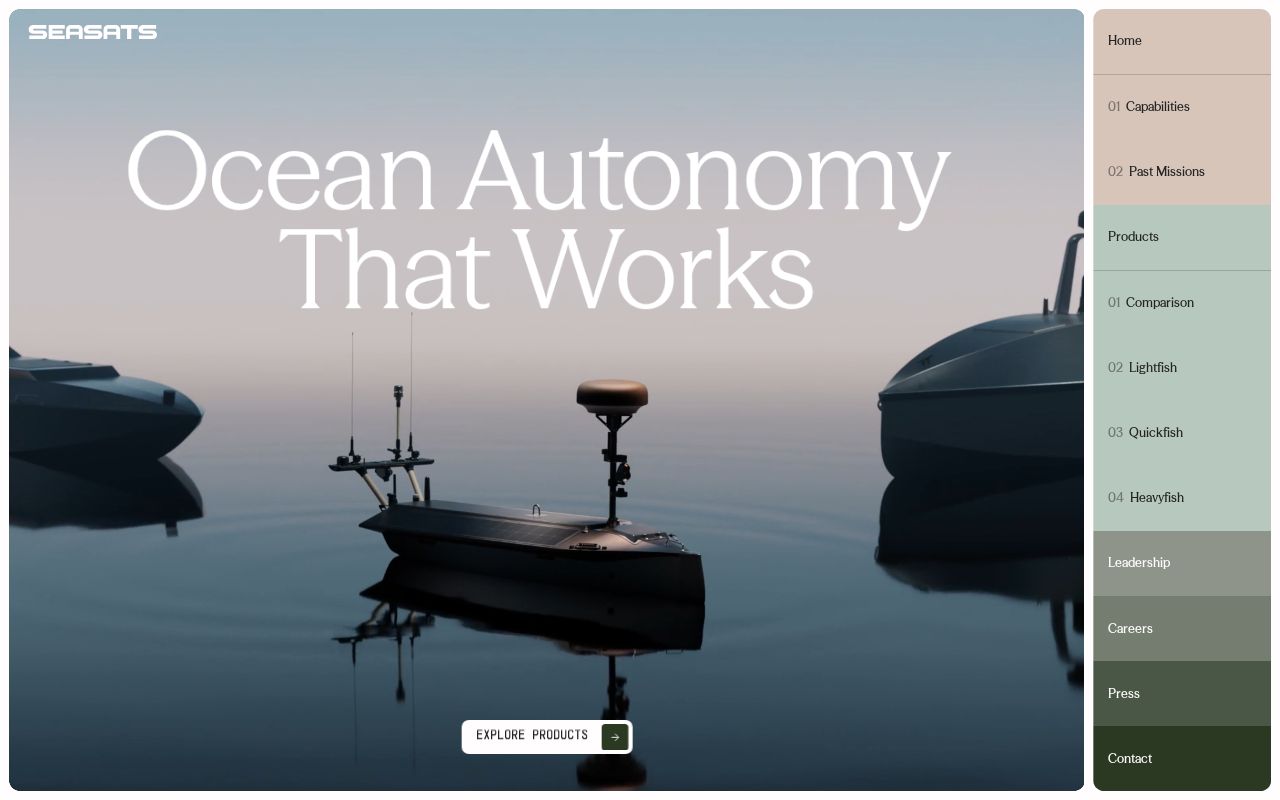 The seasats.com homepage, first screen