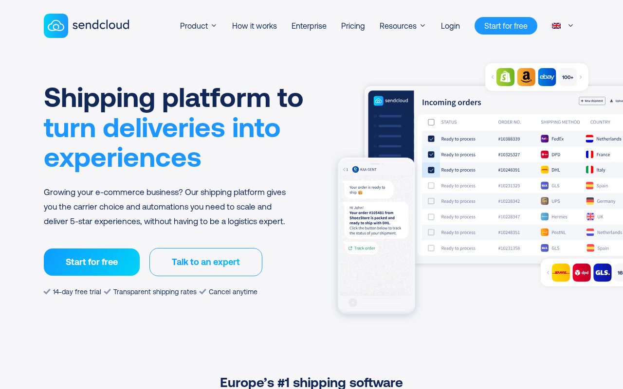Screenshot of sendcloud.com