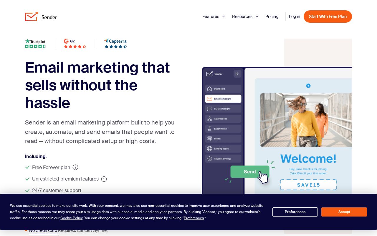 Screenshot of sender.net