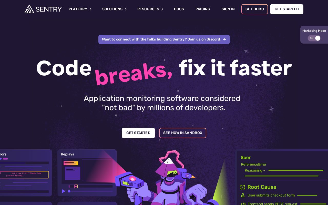 Screenshot of sentry.io