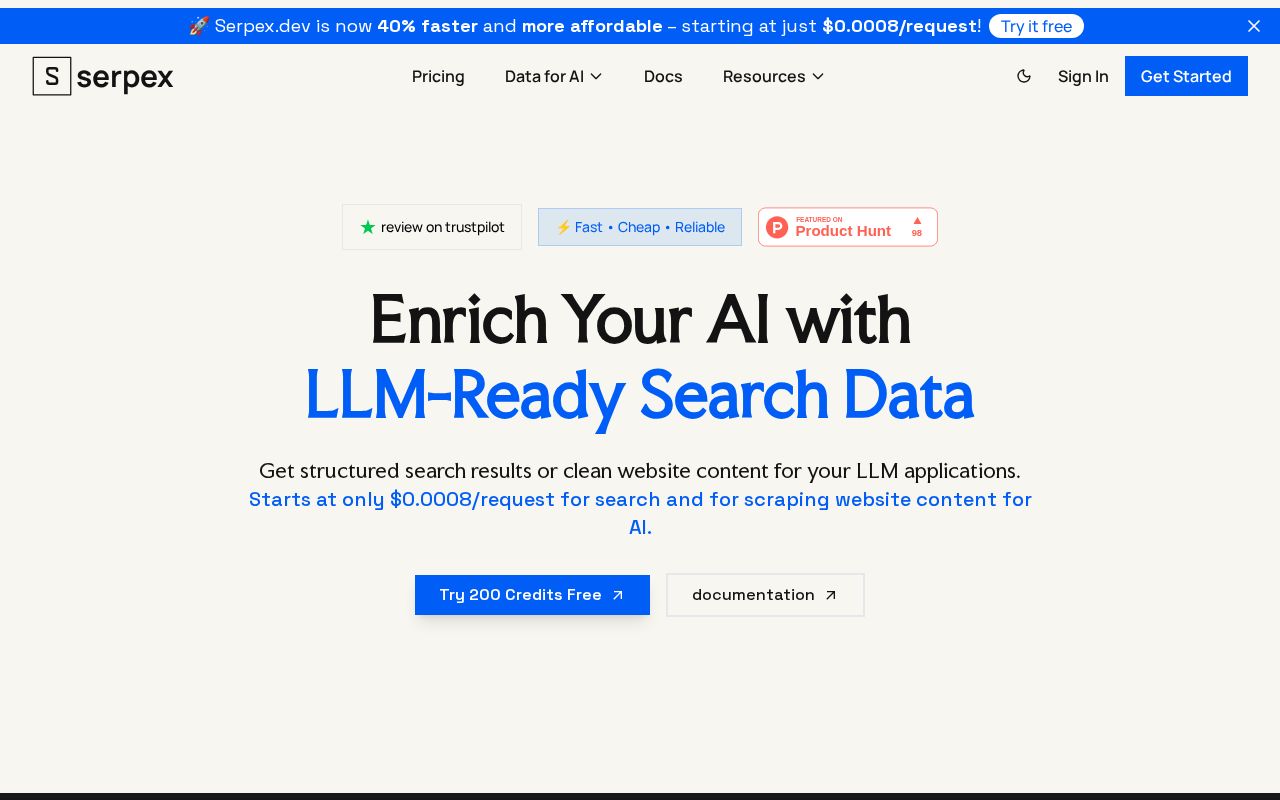 Screenshot of serpex.dev