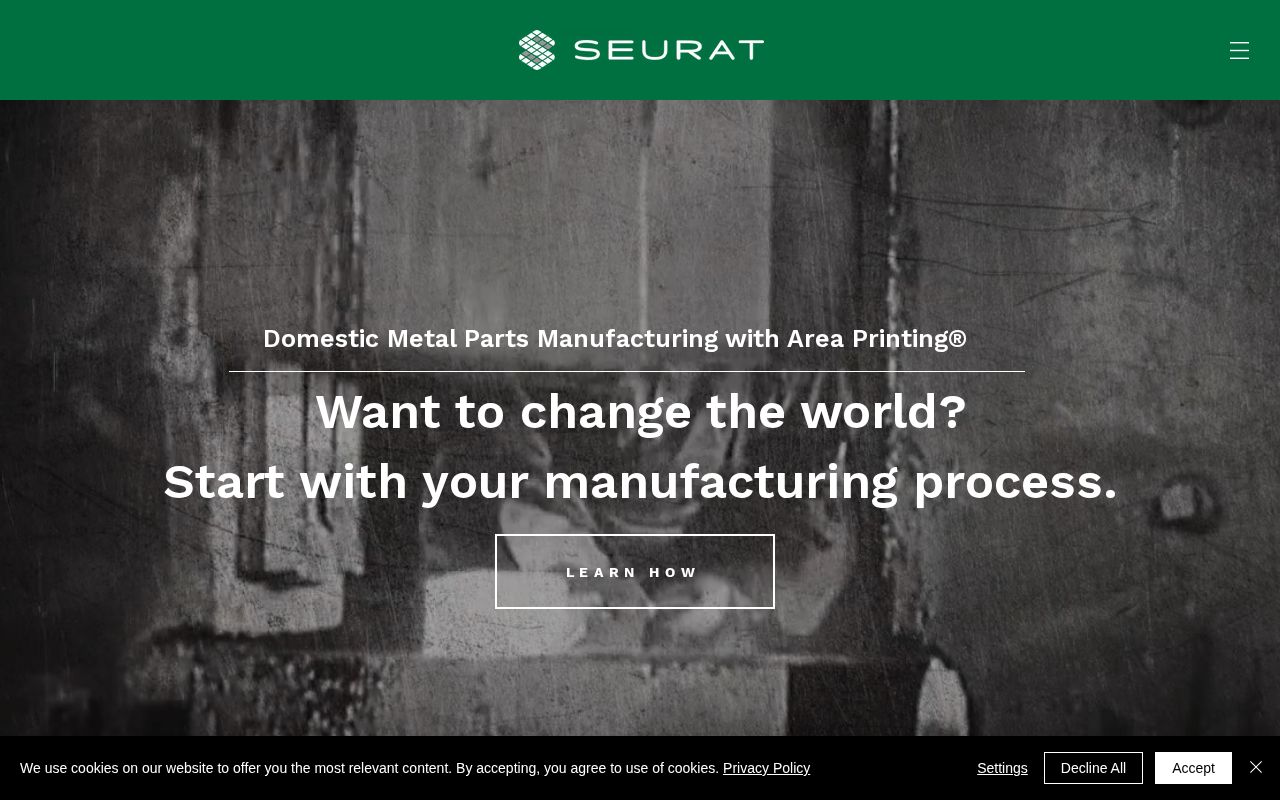The seurat.com homepage, first screen