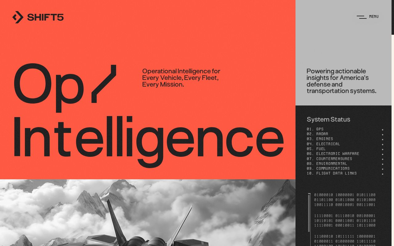 The shift5.io homepage, first screen