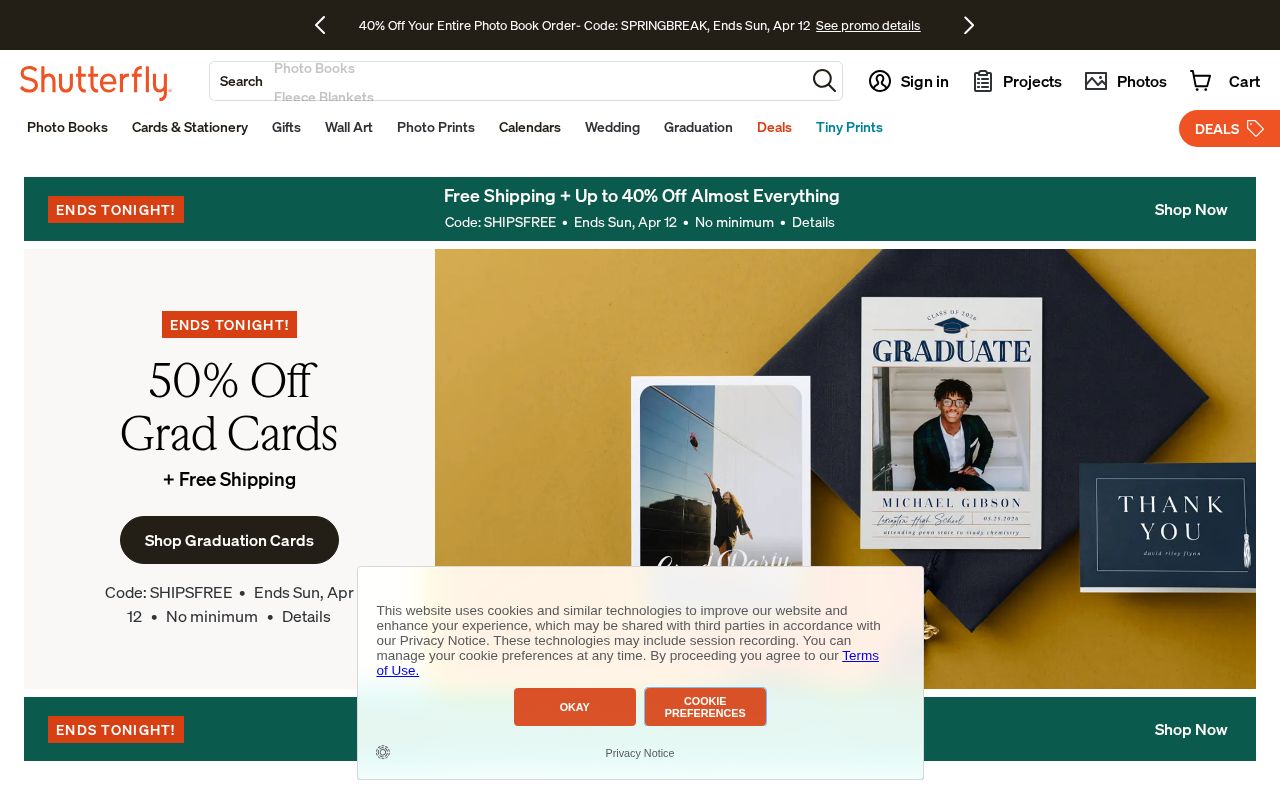Screenshot of shutterfly.com