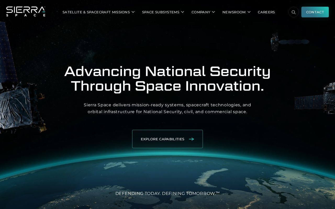 The sierraspace.com homepage, first screen
