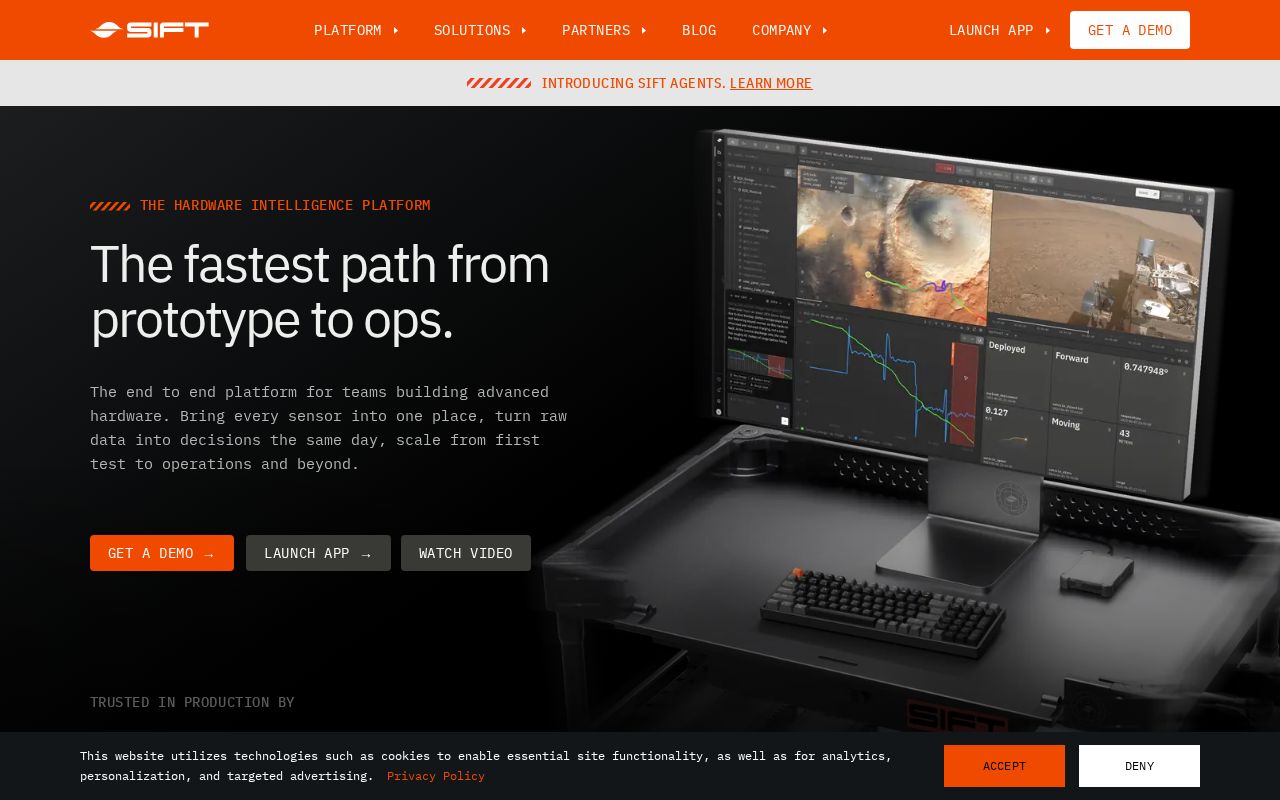 The siftstack.com homepage, first screen