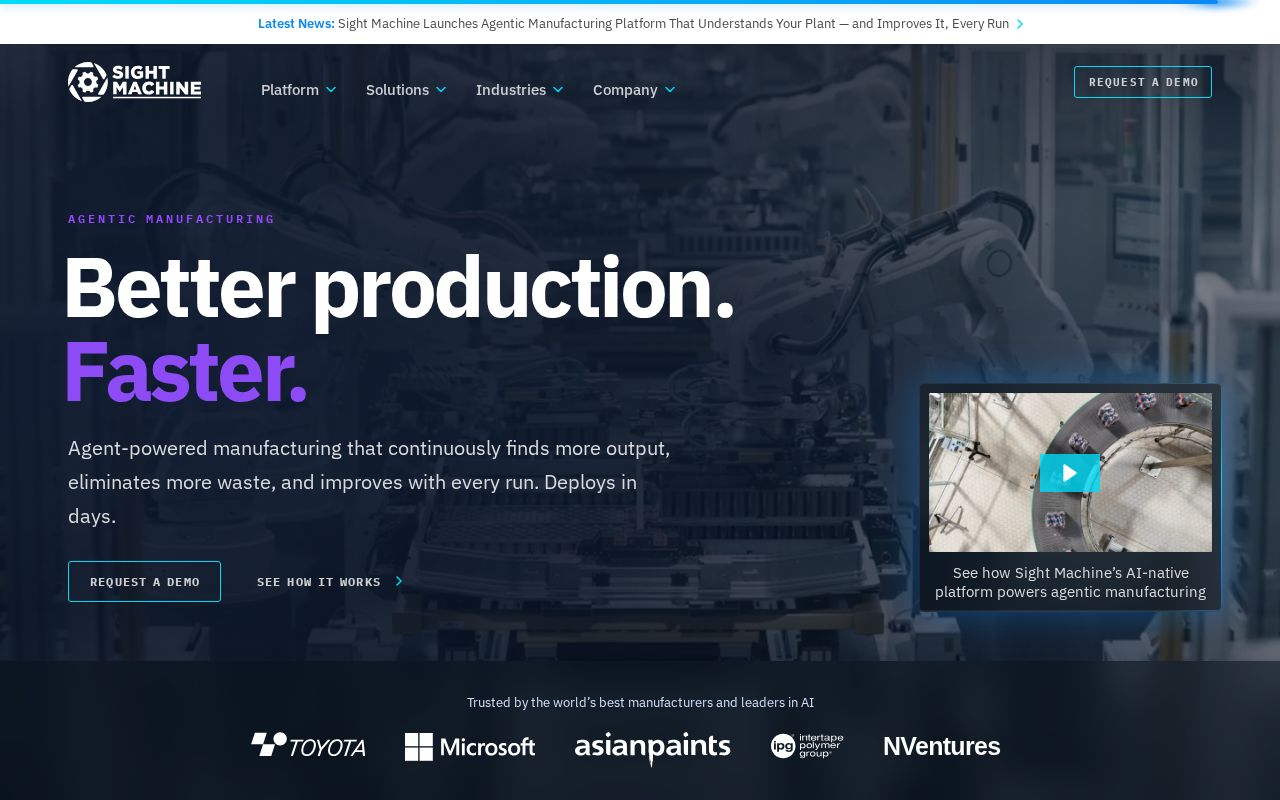 The sightmachine.com homepage, first screen