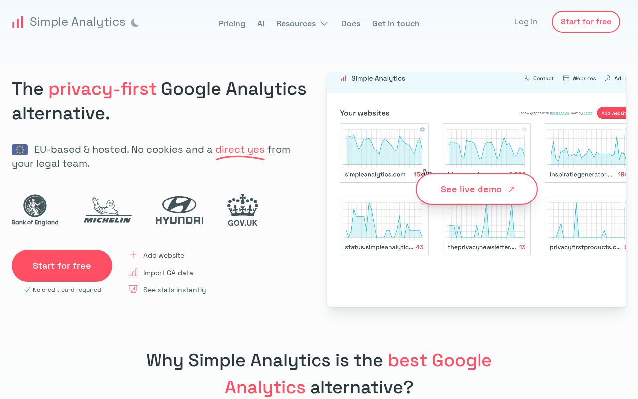 Screenshot of simpleanalytics.com