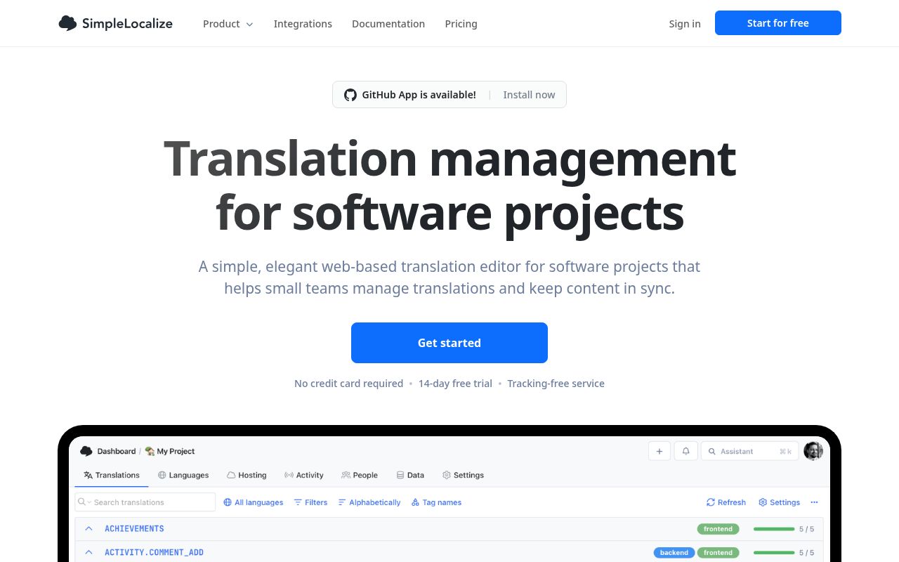 Screenshot of simplelocalize.io