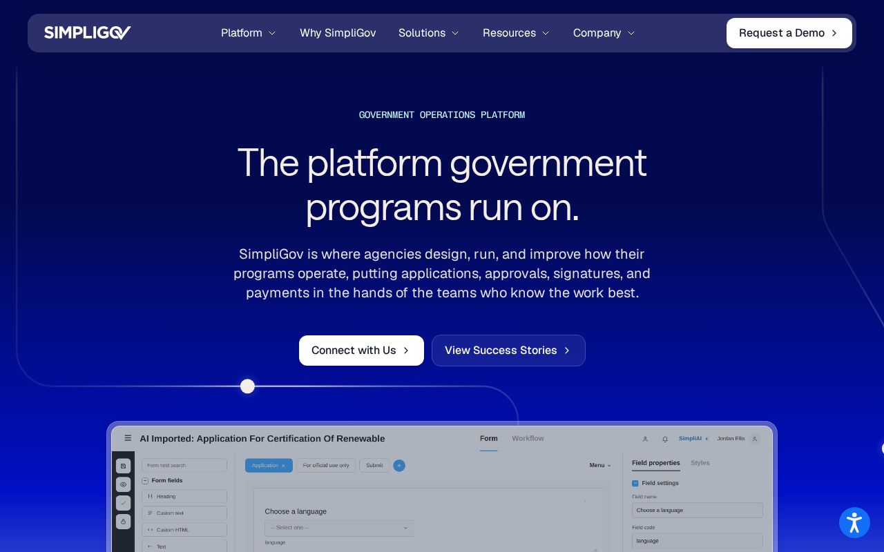 The simpligov.com homepage, first screen