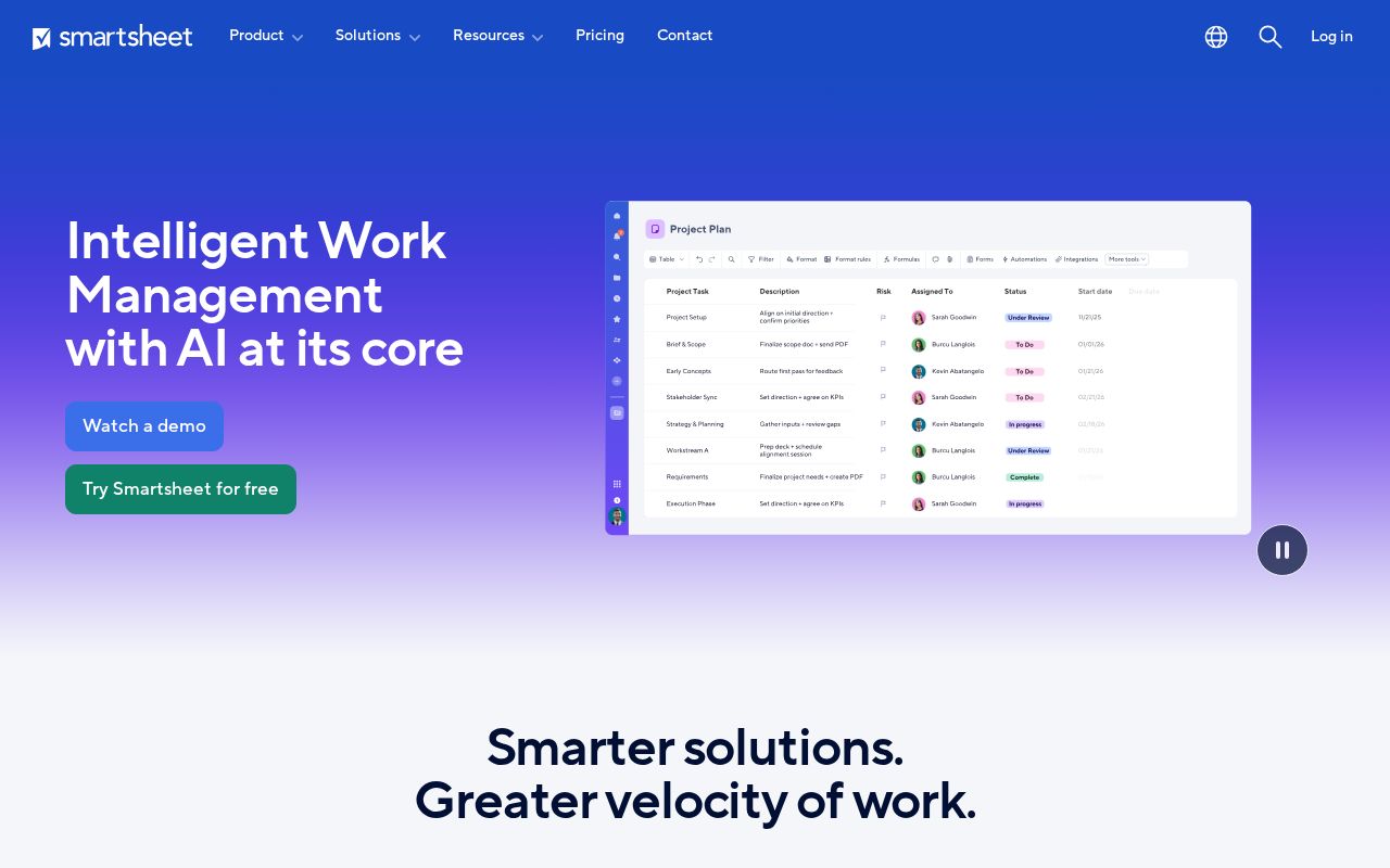 Screenshot of smartsheet.com