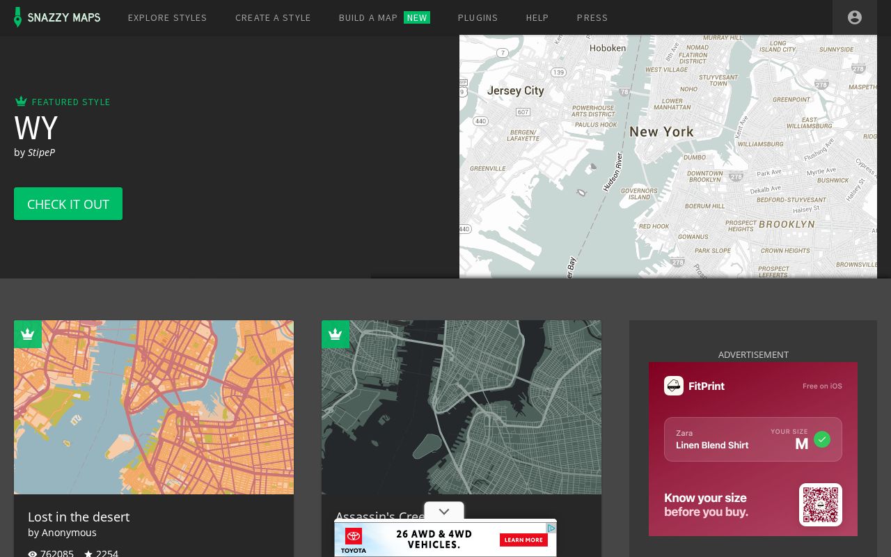 Screenshot of snazzymaps.com