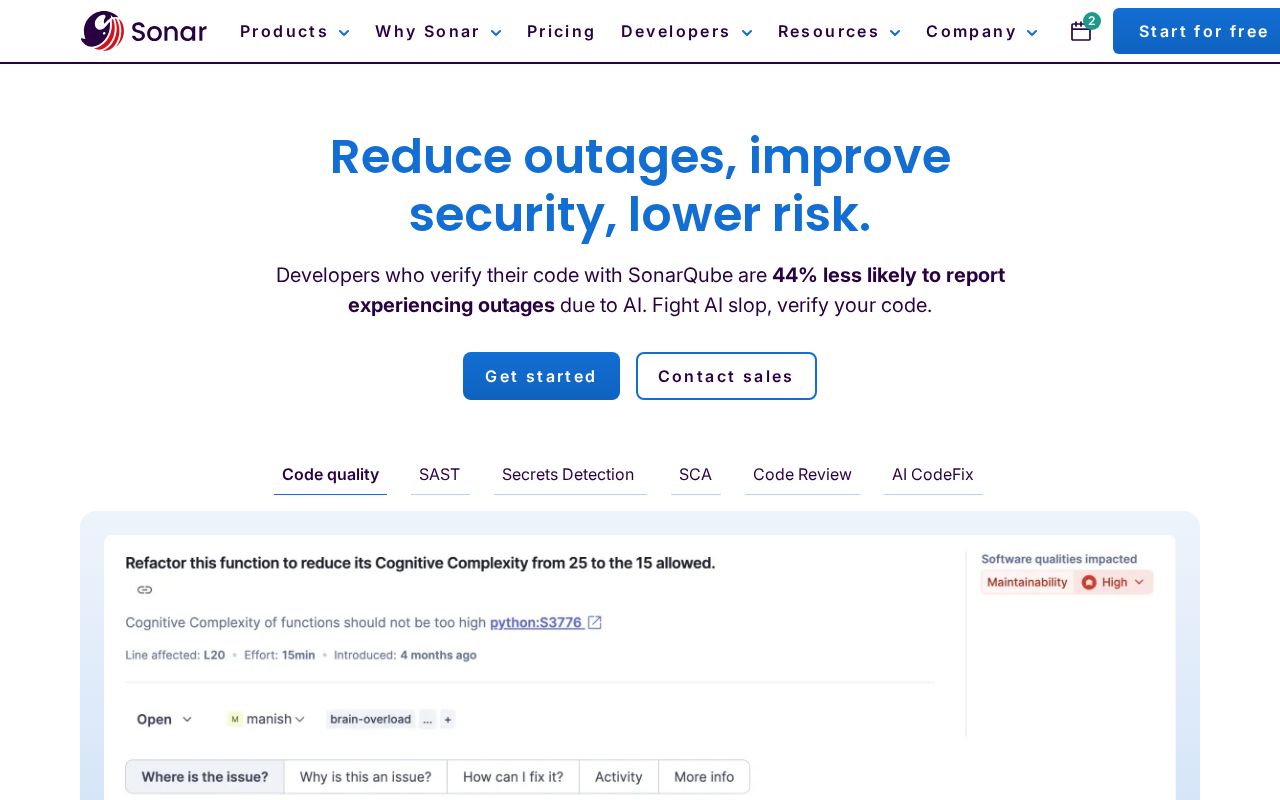 Screenshot of sonarsource.com