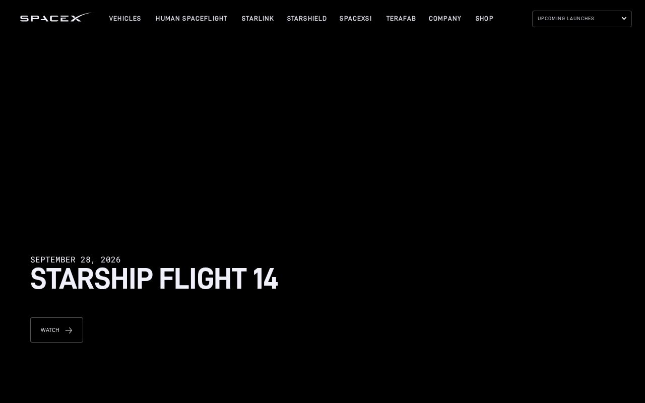 The spacex.com homepage, first screen