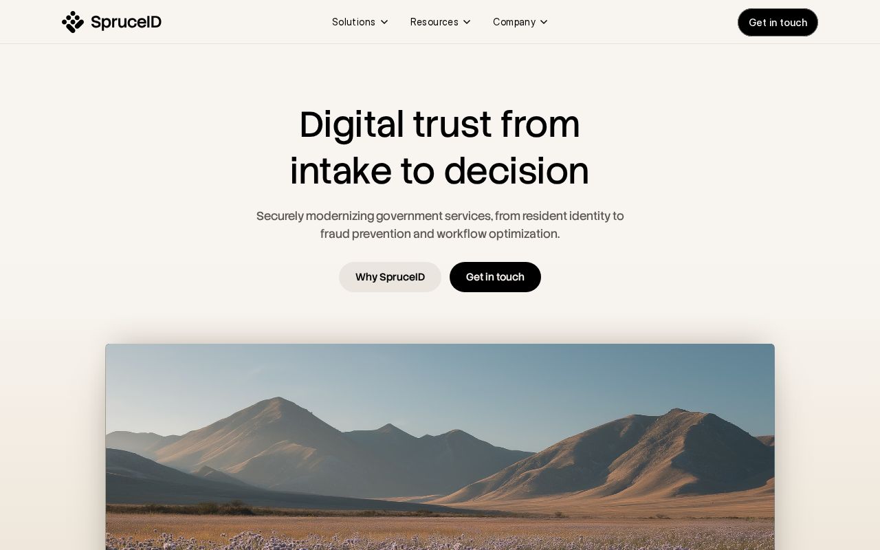 The spruceid.com homepage, first screen