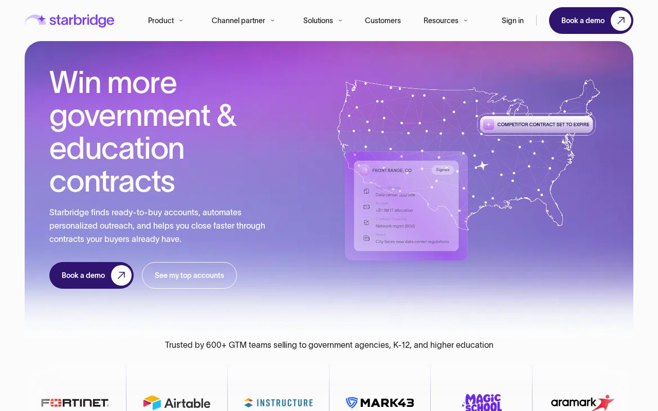 The starbridge.ai homepage, first screen