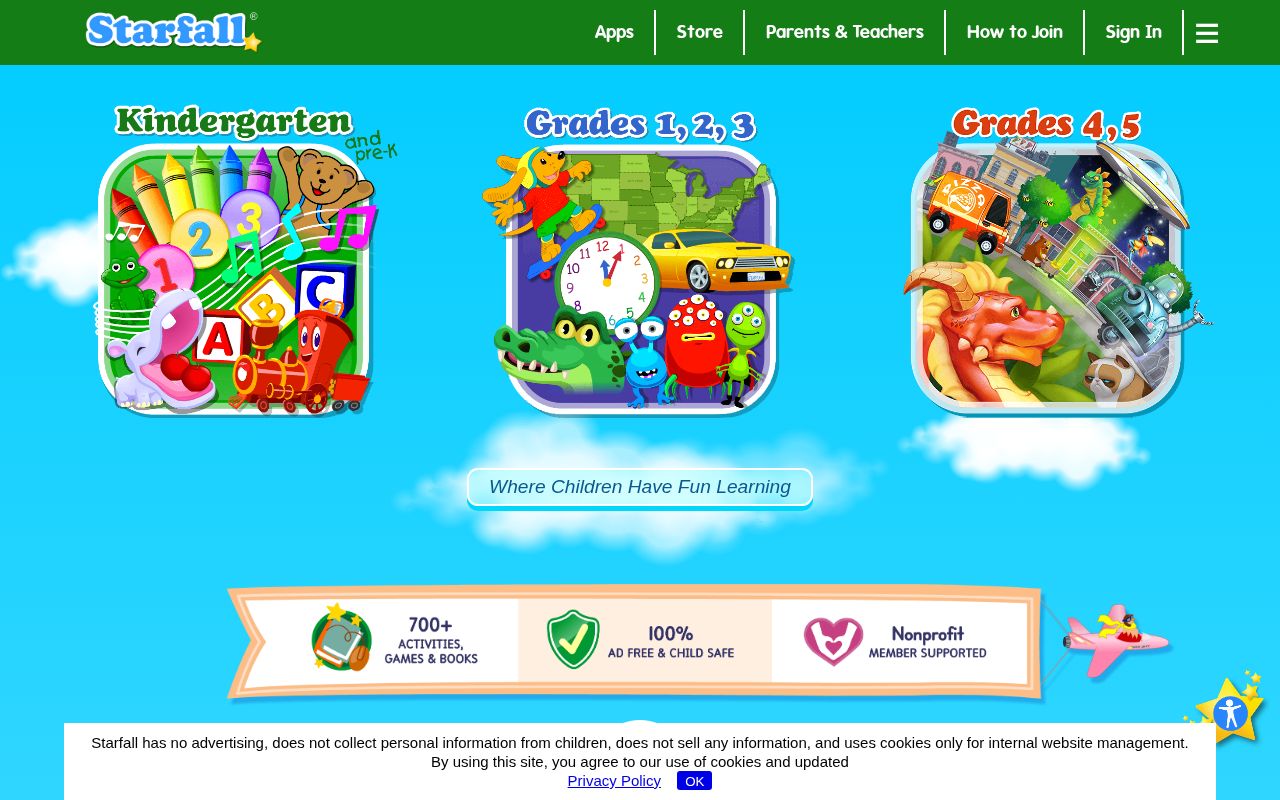 Screenshot of starfall.com