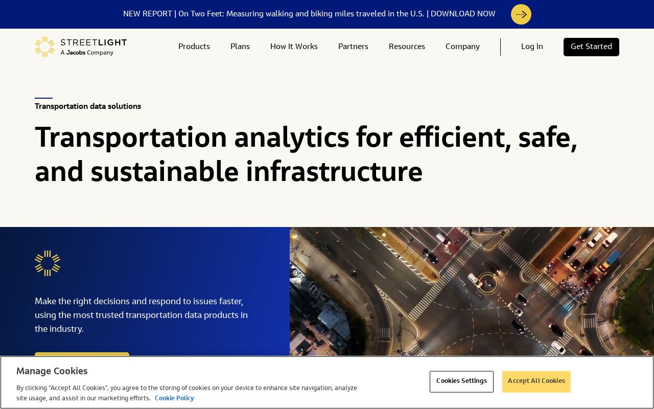 The streetlightdata.com homepage, first screen