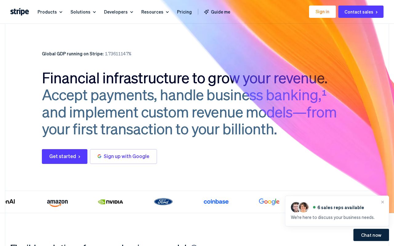The stripe.network homepage, first screen