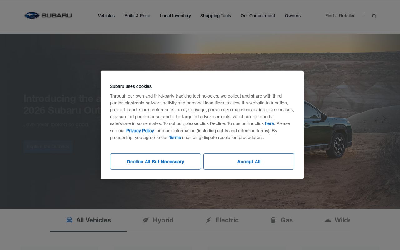 Screenshot of subaru.com