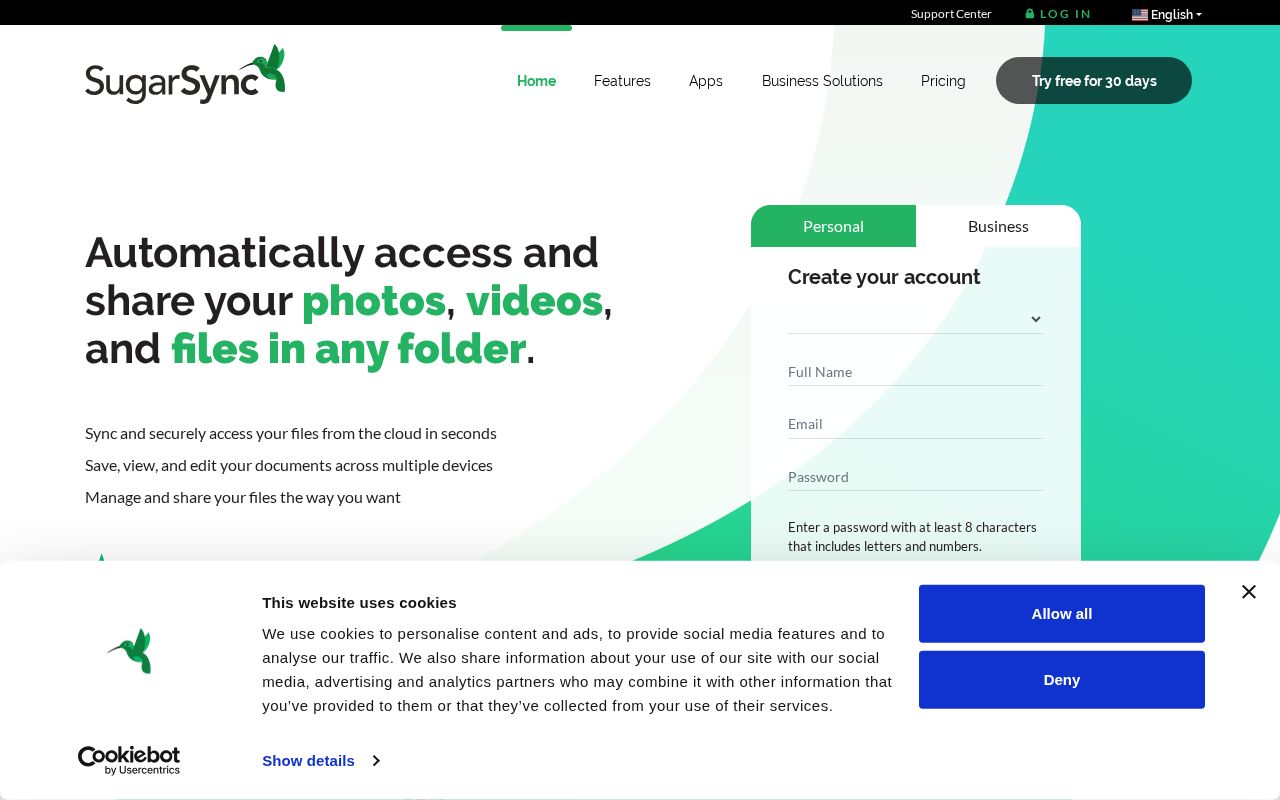 Screenshot of sugarsync.com