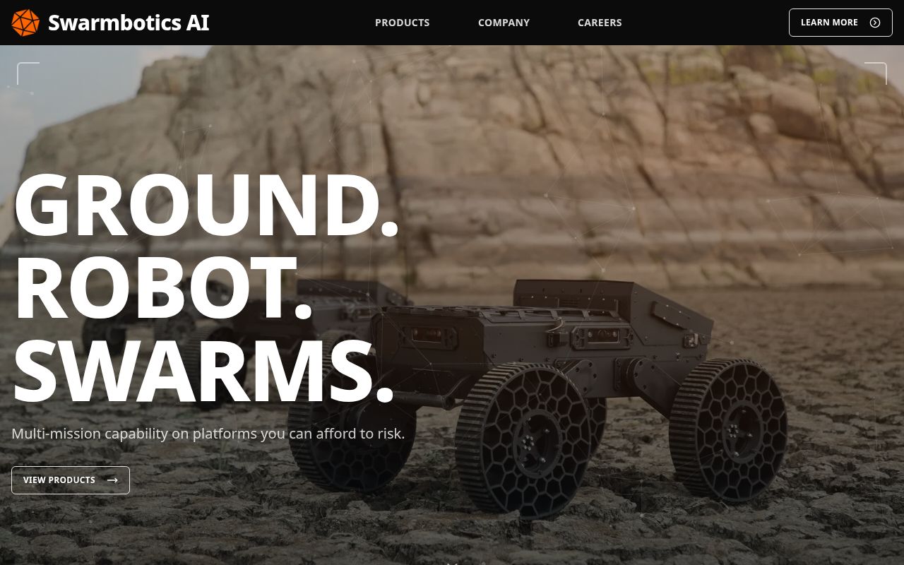 The swarmbotics.ai homepage, first screen