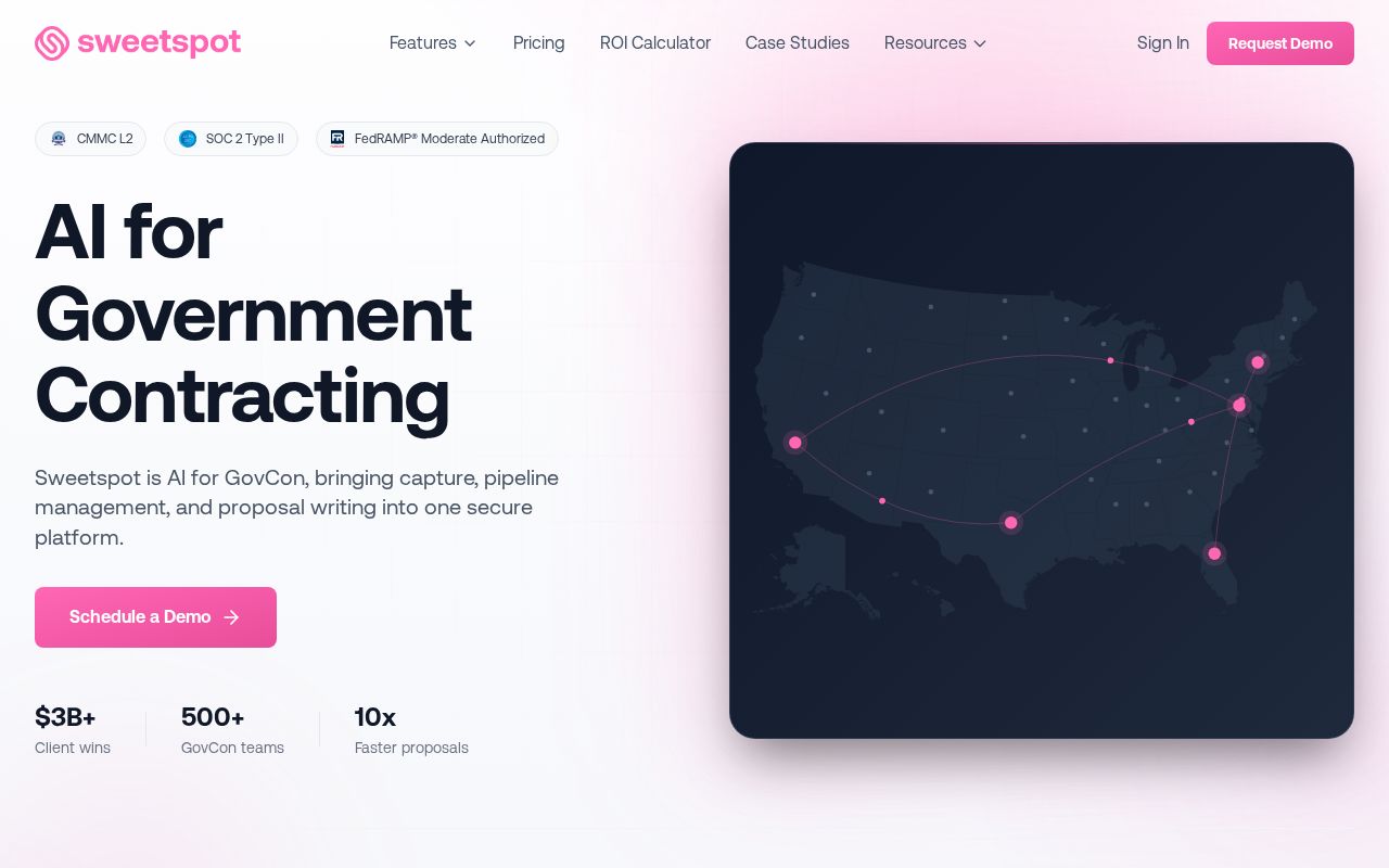 The sweetspot.so homepage, first screen