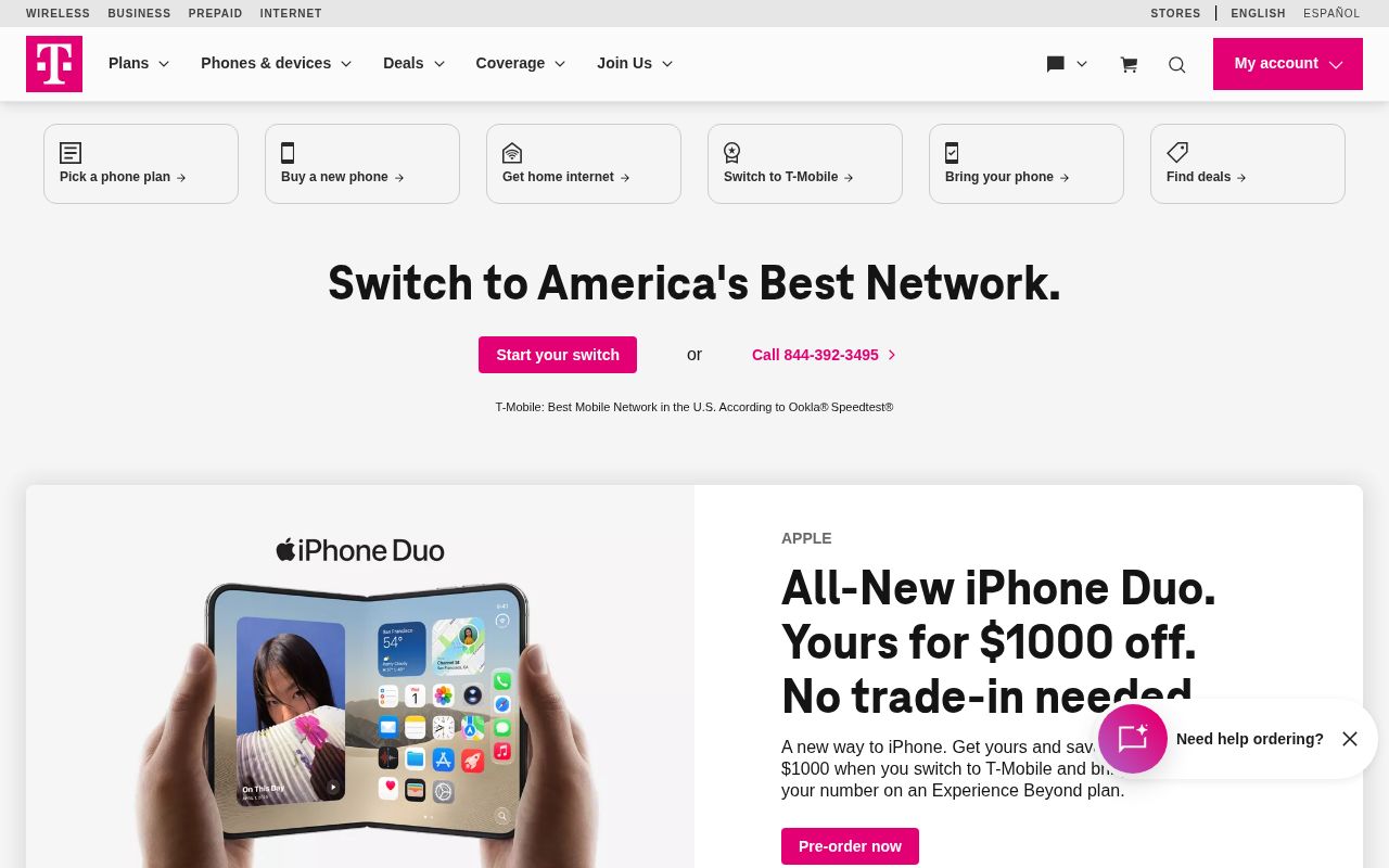 Screenshot of t-mobile.com