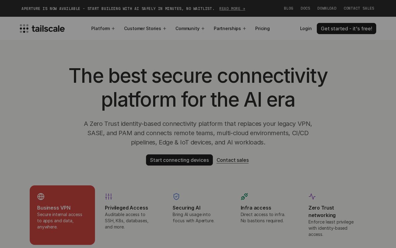 Screenshot of tailscale.com