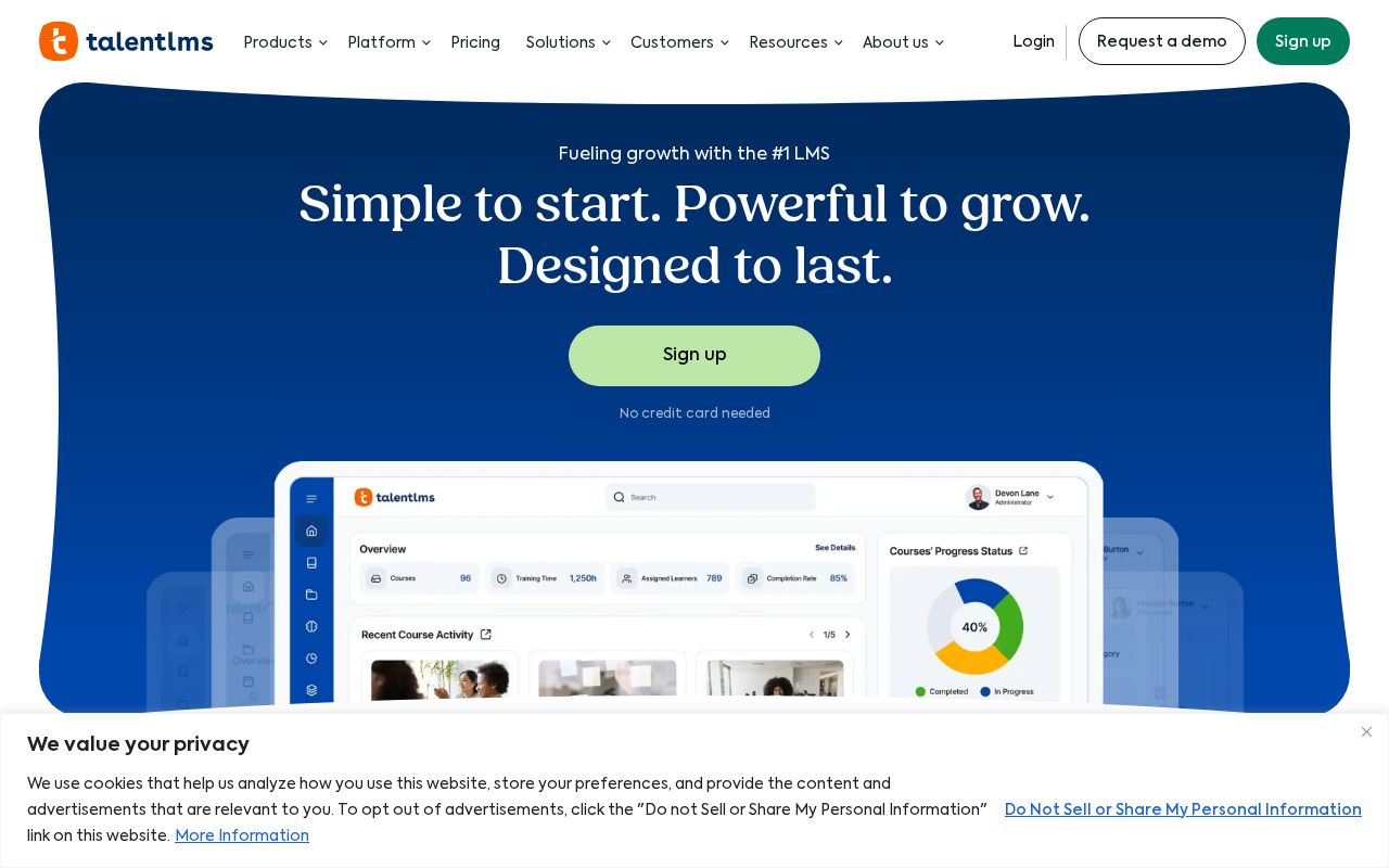 Screenshot of talentlms.com