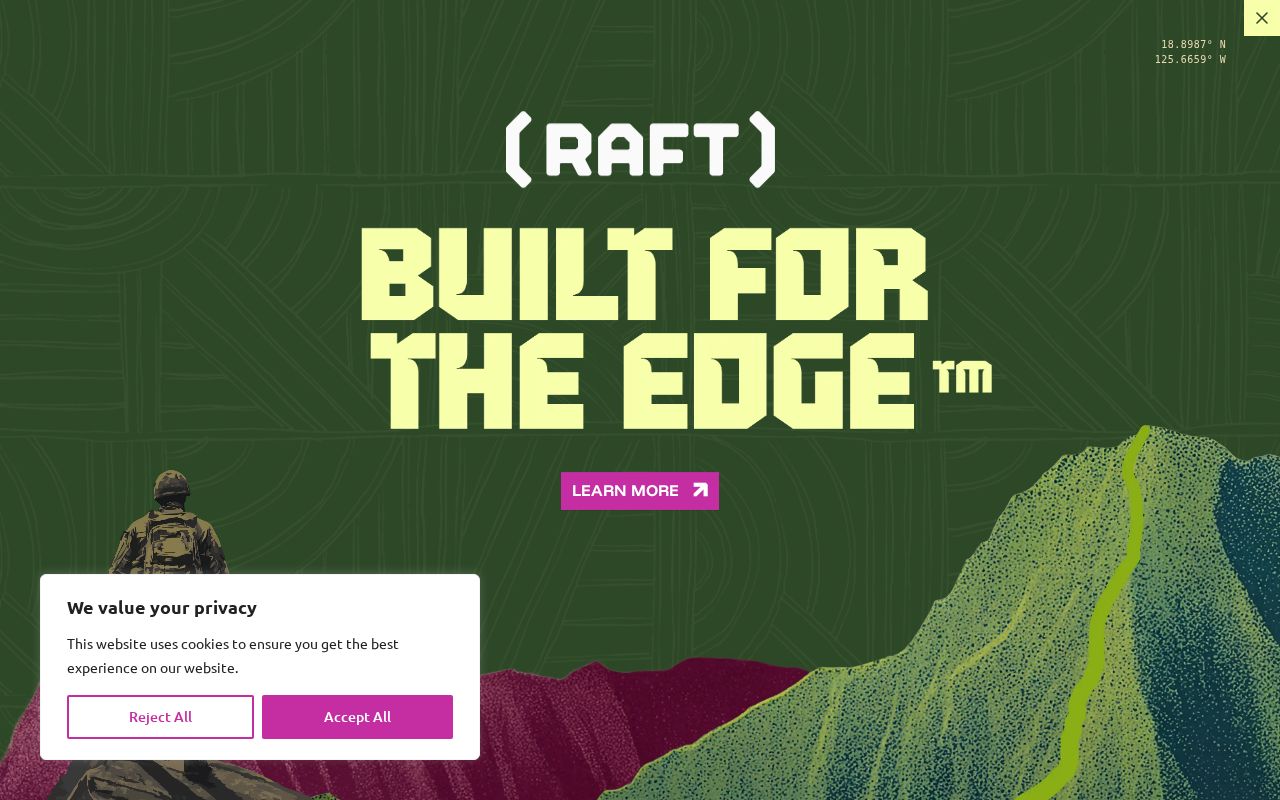 The teamraft.com homepage, first screen