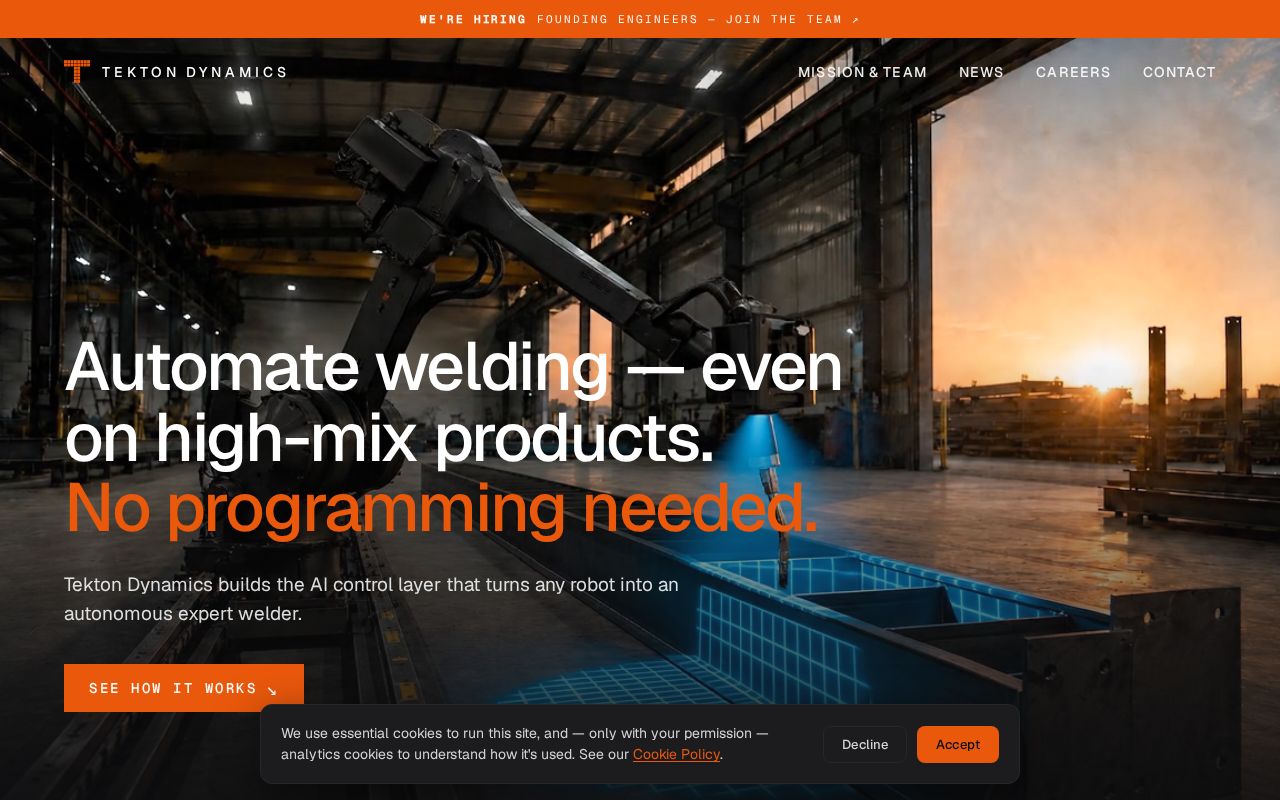 The tekton-dynamics.com homepage, first screen