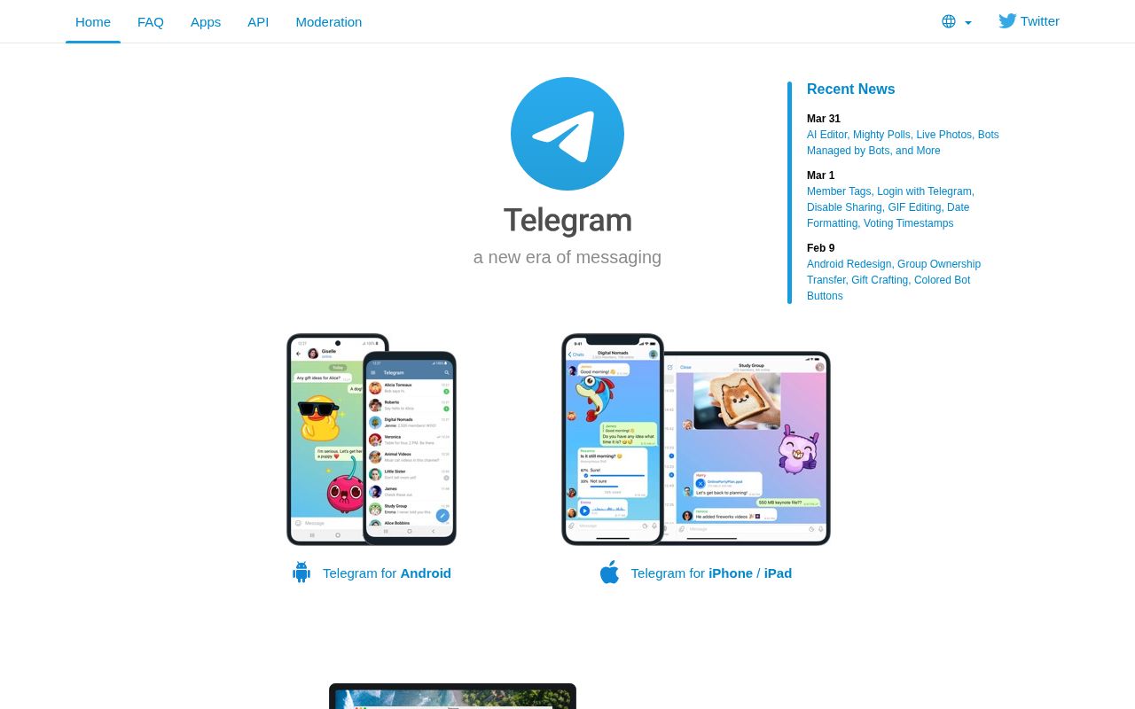 Screenshot of telegram.org