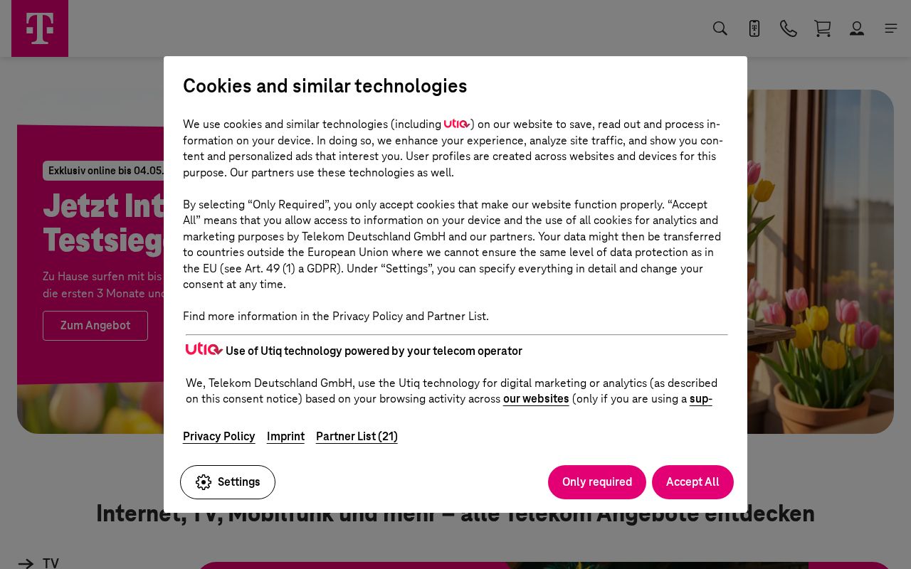 Screenshot of telekom.de