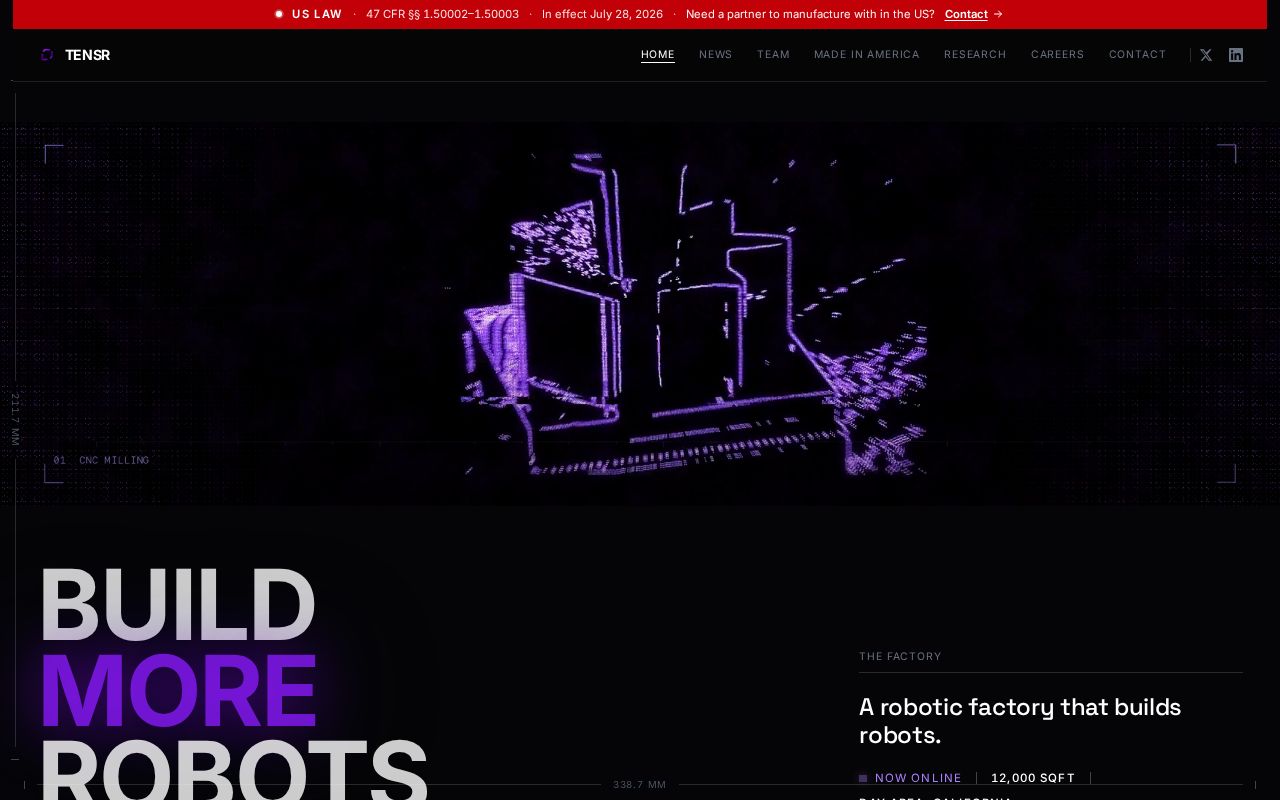 The tensr.com homepage, first screen