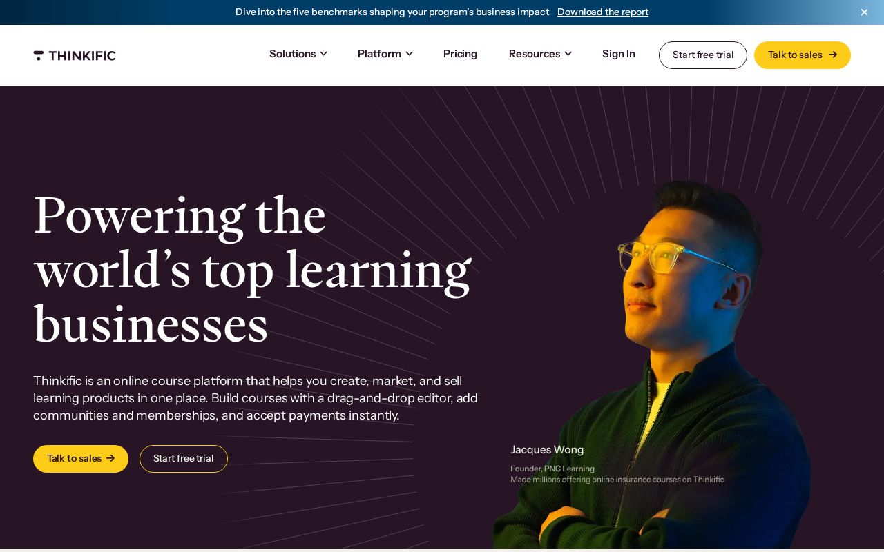 Screenshot of thinkific.com