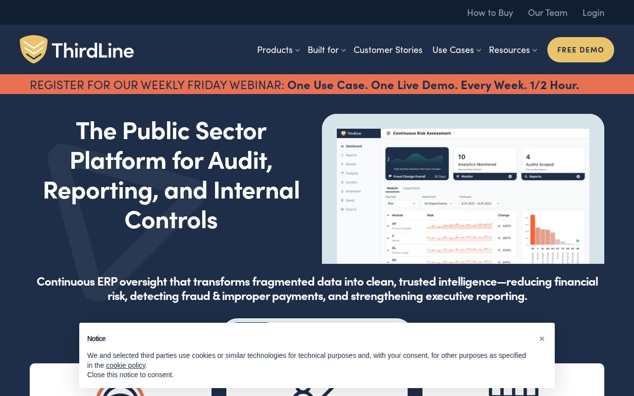 The thirdline.io homepage, first screen