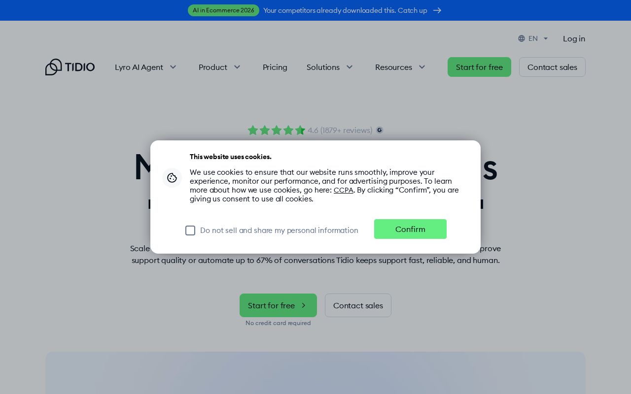 Screenshot of tidio.com
