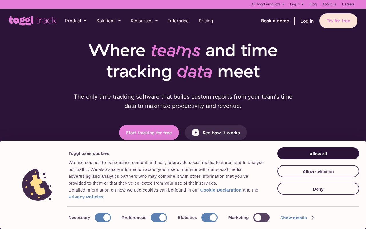 Screenshot of toggl.com