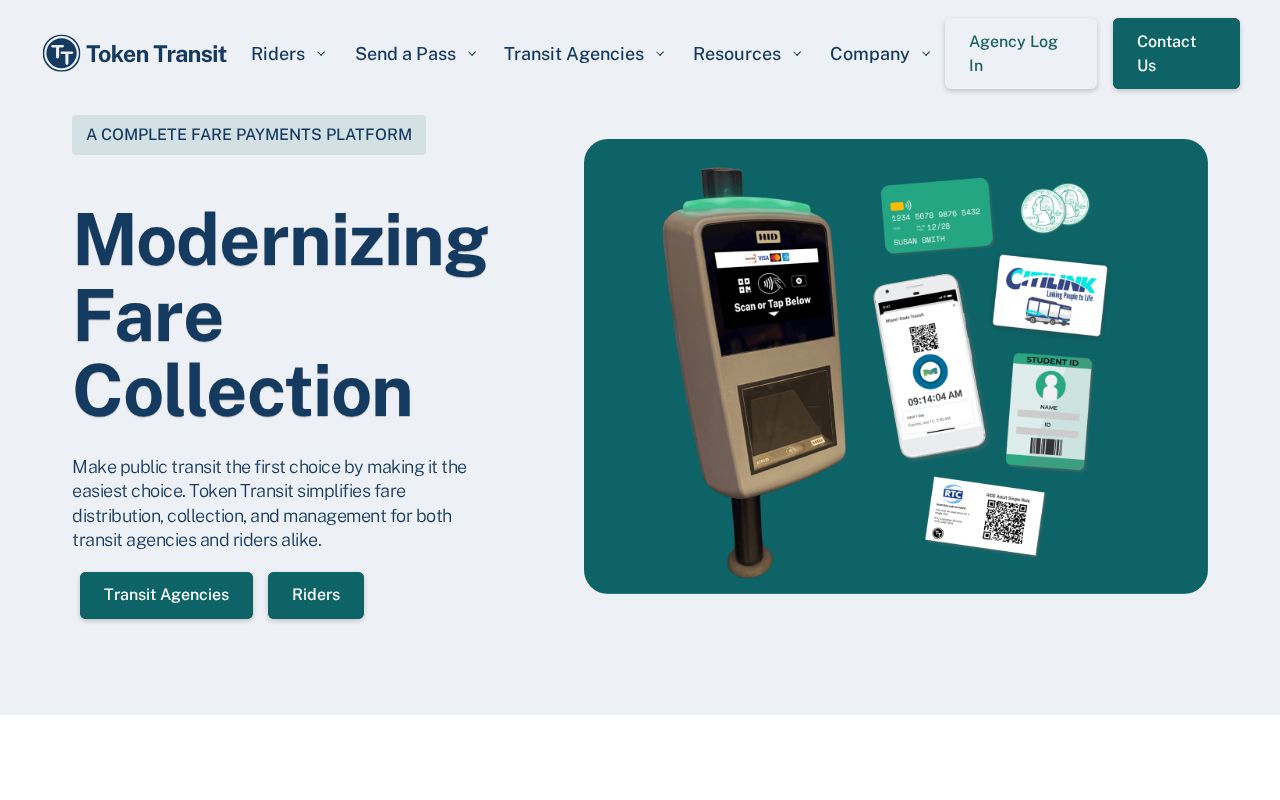 The tokentransit.com homepage, first screen