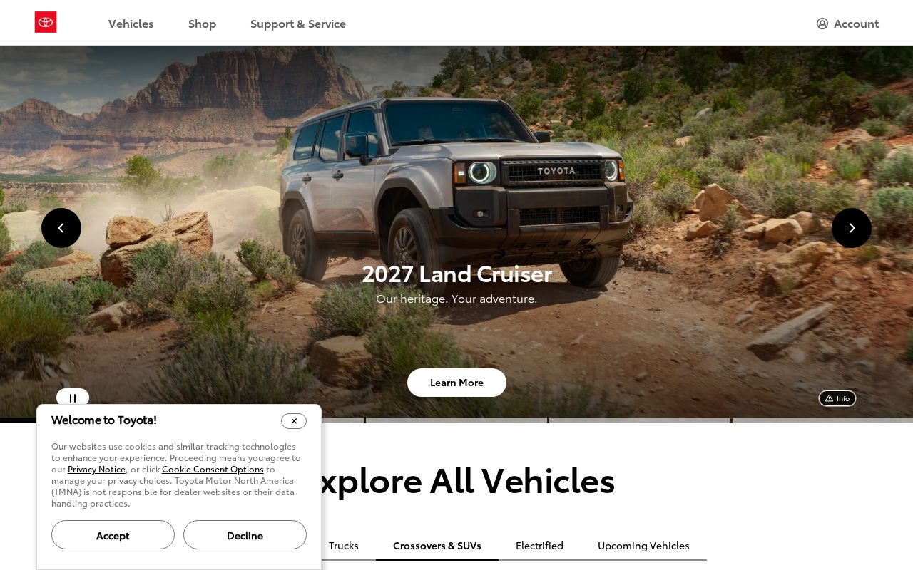 Screenshot of toyota.com