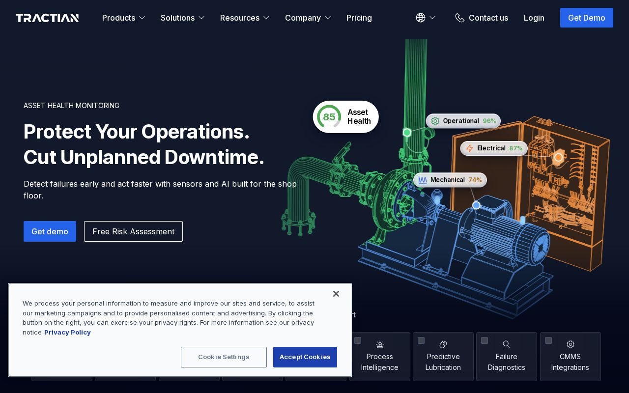 The tractian.com homepage, first screen