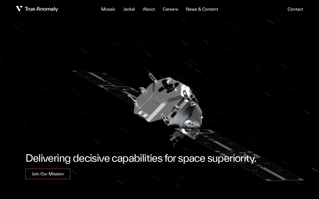 The trueanomaly.space homepage, first screen