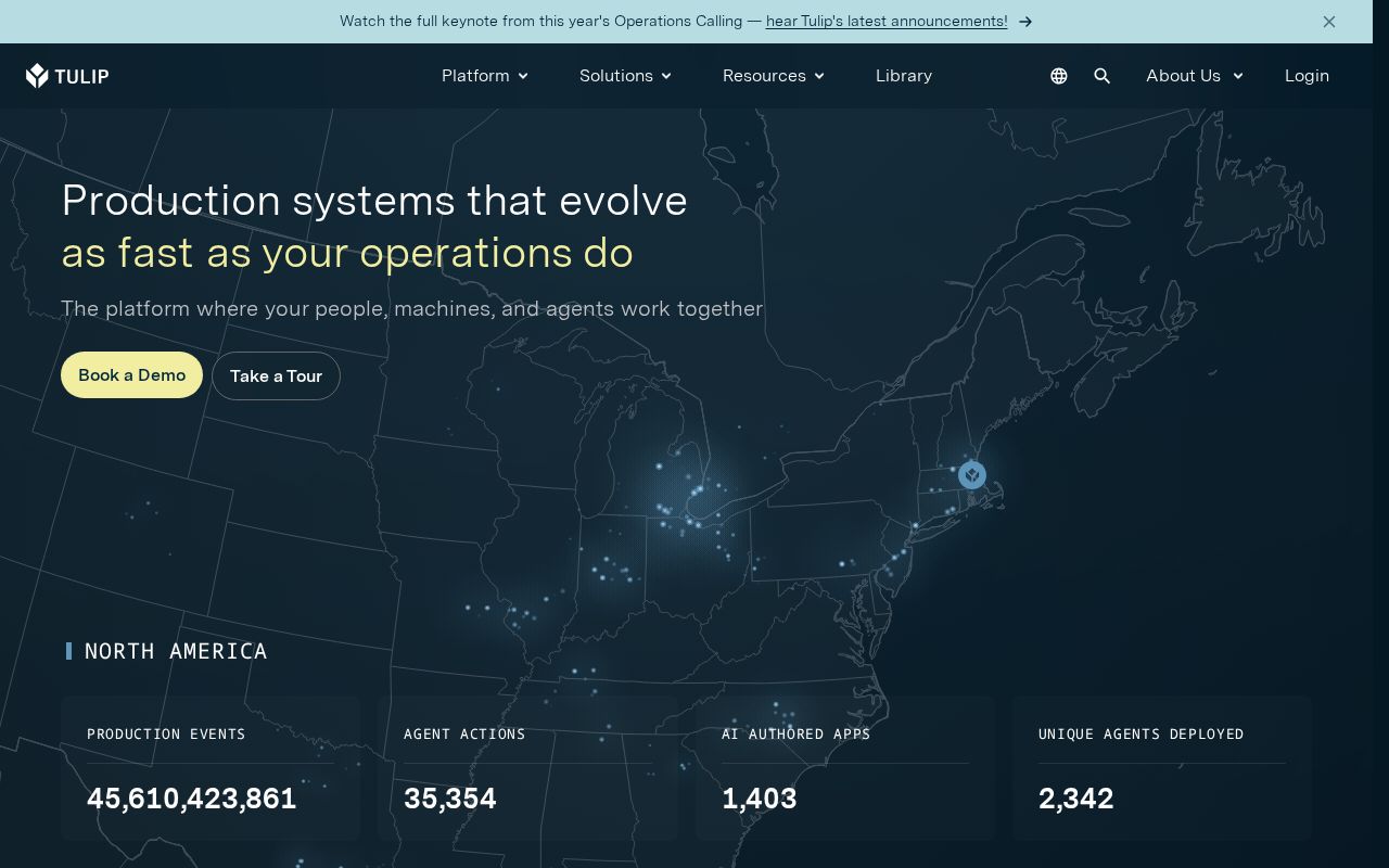 The tulip.co homepage, first screen
