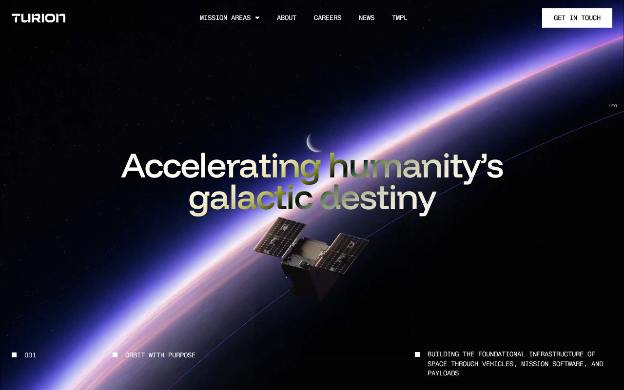 The turionspace.com homepage, first screen