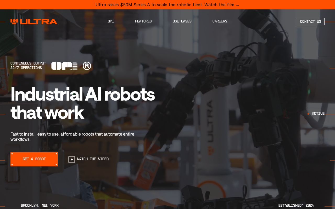 The ultra.tech homepage, first screen