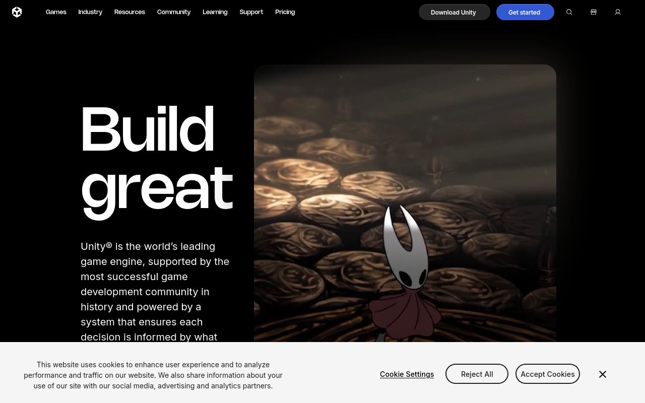 Screenshot of unity3d.com