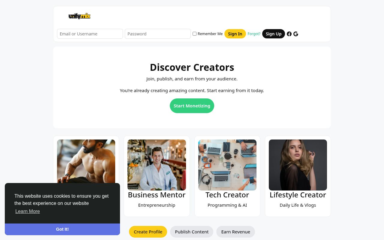 Screenshot of unitymix.com